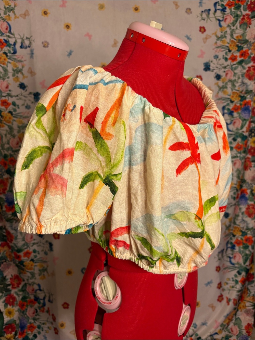 FARM Rio - Cream Off-Shoulder Watercolor Floral Crop Top 
Resort, Beach, Casual - Picture 8 of 8
